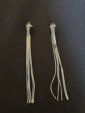 Silver Long Chain Tassel Drop Earrings